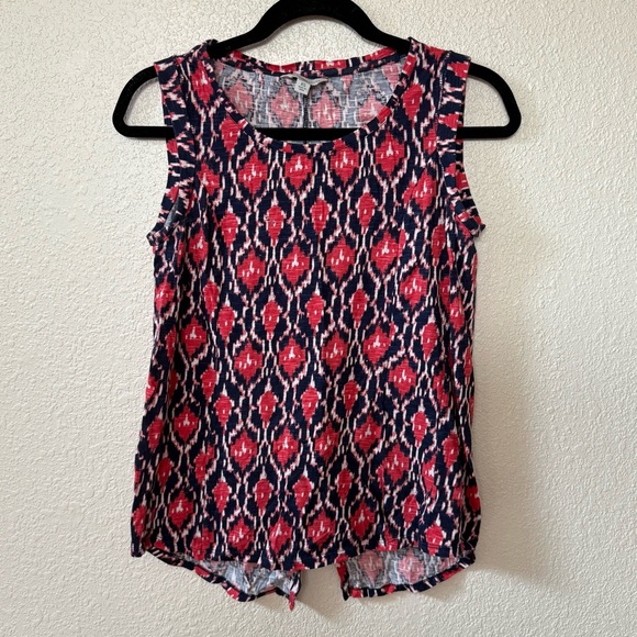 Lucky Lotus Orange & Navy Blue Ikat Printed Tank Top Extra Small - Picture 1 of 10